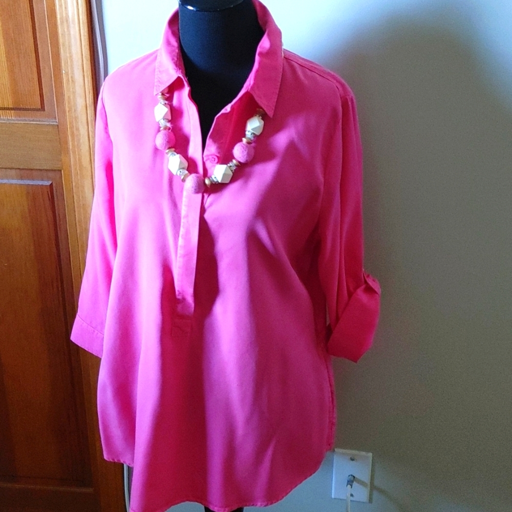 💜Crown Ivy Hot Pink Popover Tunic with pockets